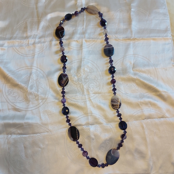Vintage Amethyst Agate Crystal Purple Lavender Long Necklace 20s to 60s - Picture 2 of 9